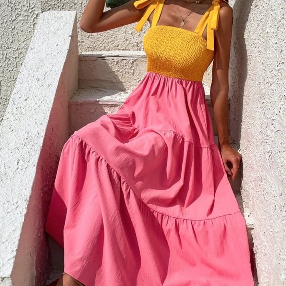 Lemonade ColorBlock Shirred  Ruffled Hem Cami Dress - Picture 5 of 10